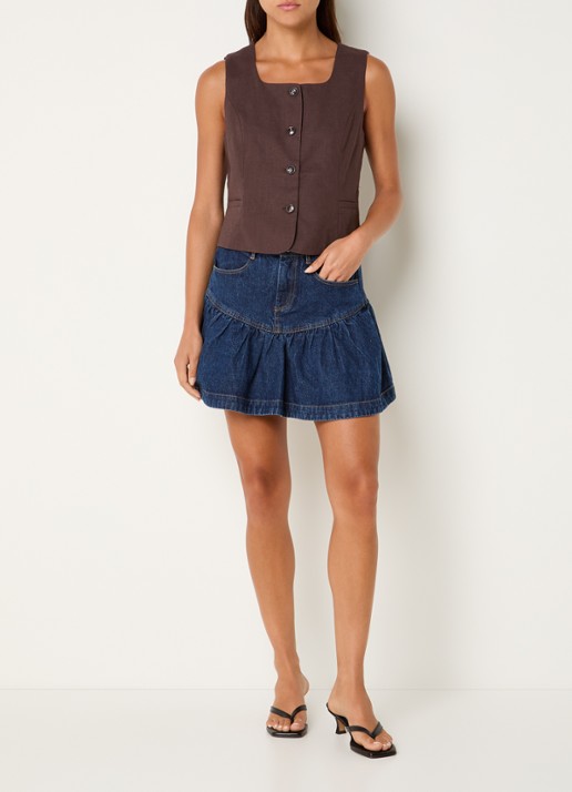 Neo Noir Yula gilet in linnenblend - voorkant 4 donkerbruin