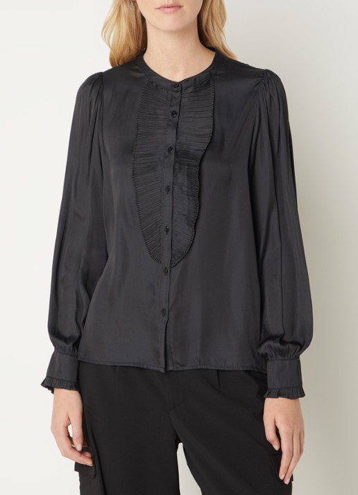 Neo Noir Zola blouse van satijn met plissé - detail 3 zwart