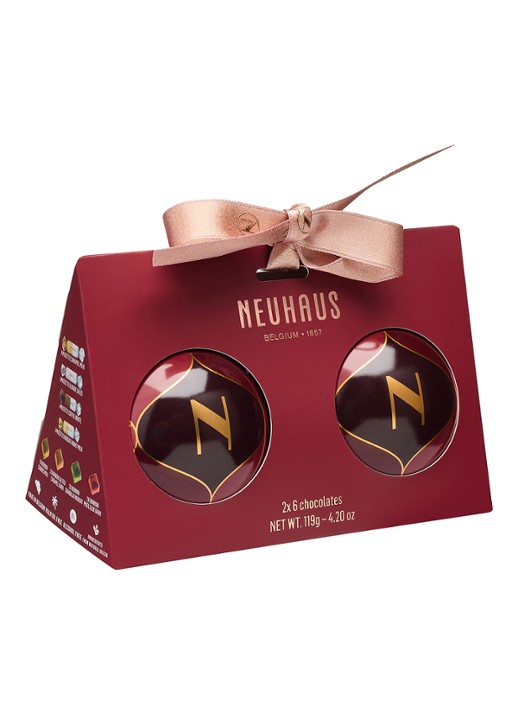 Neuhaus Kerstballen met chocolade bonbons in geschenkverpakking 12 stuks - voorkant 3 undefined