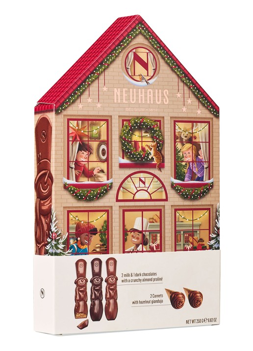 Neuhaus Kersthuis chocolade in geschenkverpakking 5 stuks - detail 3 bruin