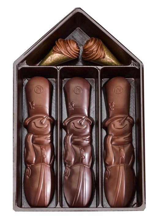 Neuhaus Kersthuis chocolade in geschenkverpakking 5 stuks - voorkant 2 bruin