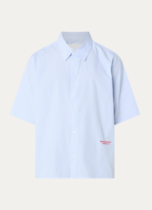 New Amsterdam Surf Association Beach regular fit overhemd met logo- en backprint - voorkant 3 blauw
