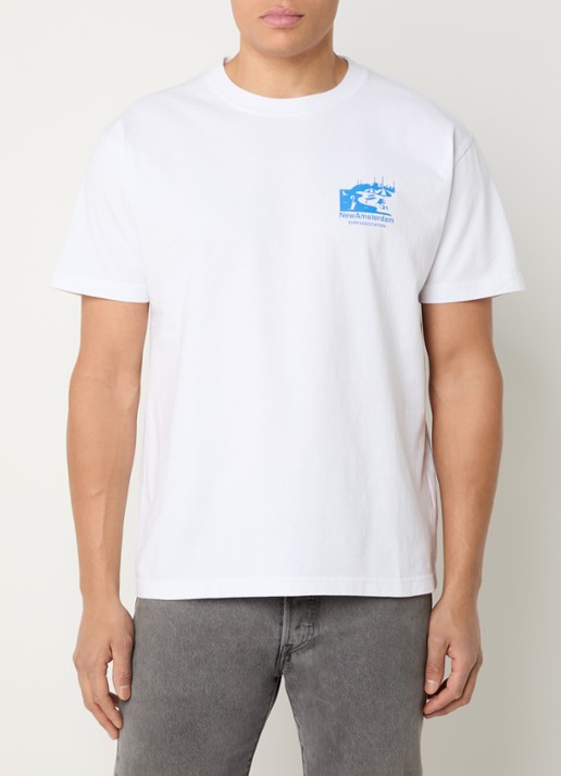 New Amsterdam Surf Association Beach T-shirt met logo- en backprint - achterkant wit