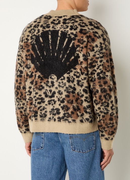 New Amsterdam Surf Association Hibiscus fijngebreid vest in wolblend met panterprint