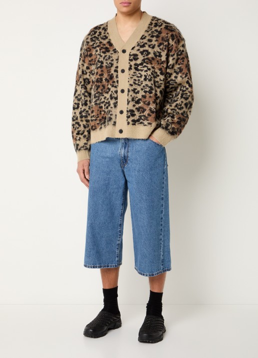 New Amsterdam Surf Association Hibiscus fijngebreid vest in wolblend met panterprint - voorkant 3 mosgroen