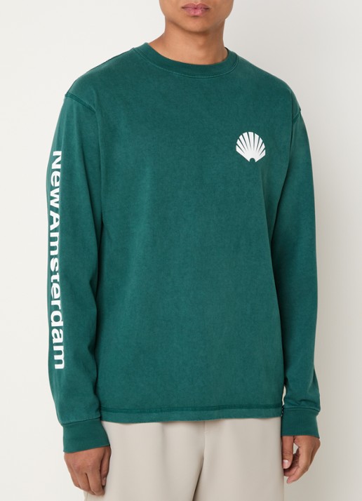 New Amsterdam Surf Association  Longsleeve met logo- en backprint - achterkant 4 zeegroen
