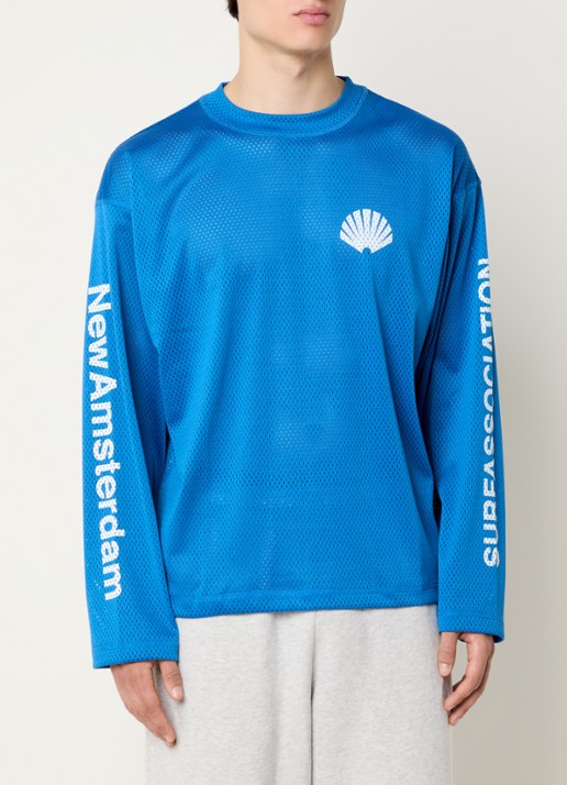 New Amsterdam Surf Association Longsleeve van mesh met logo- en backprint - achterkant blauw