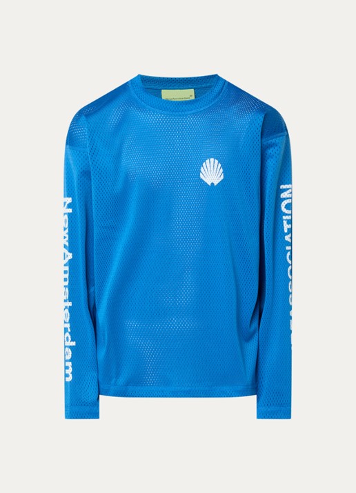 New Amsterdam Surf Association Longsleeve van mesh met logo- en backprint - voorkant 3 blauw