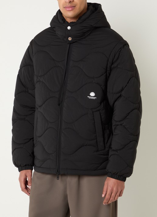 New Amsterdam Surf Association Puffer jack met quilt patroon en logoborduring - detail zwart