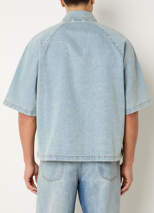 New Amsterdam Surf Association Regular fit overhemd van denim met logo - achterkant blauwgrijs
