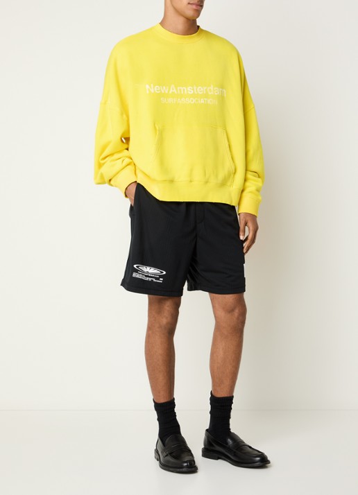 New Amsterdam Surf Association Sweater met logoprint - voorkant 3 lichtgeel