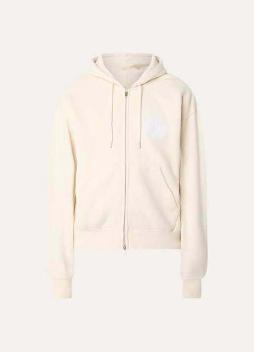 New Amsterdam Surf Association Sweatvest met logoborduring en capuchon - voorkant 4 gebroken wit
