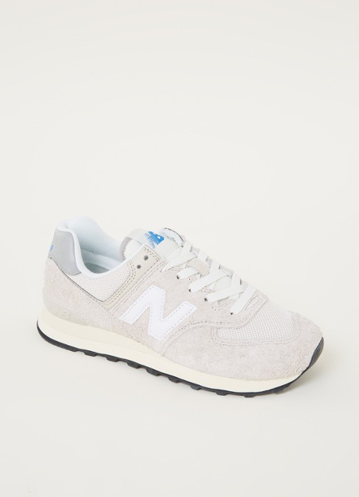 New Balance 574 sneaker van suède met leren details - voorkant creme