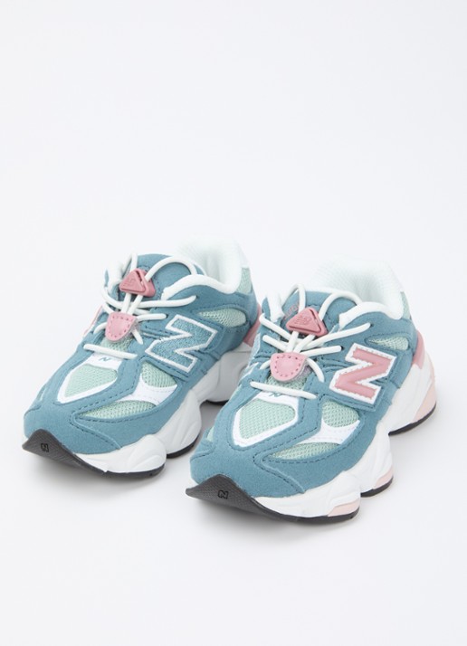 New Balance 9060 sneaker van suède met logo - voorkant 2 staalblauw