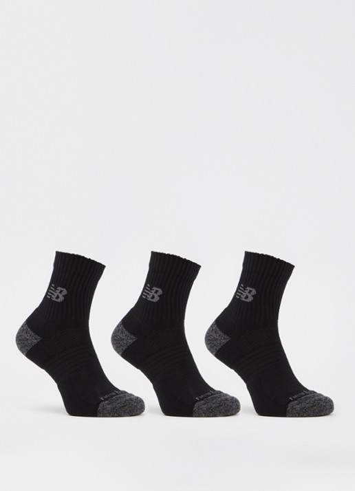 New Balance Active Quarter sportsokken met logo in 3-pack - voorkant zwart