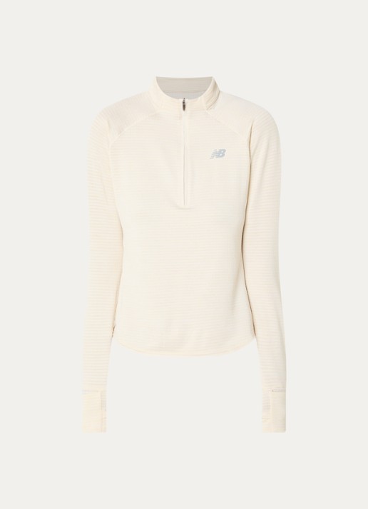New Balance Athletics Heat pullover met halve rits en logo - voorkant creme
