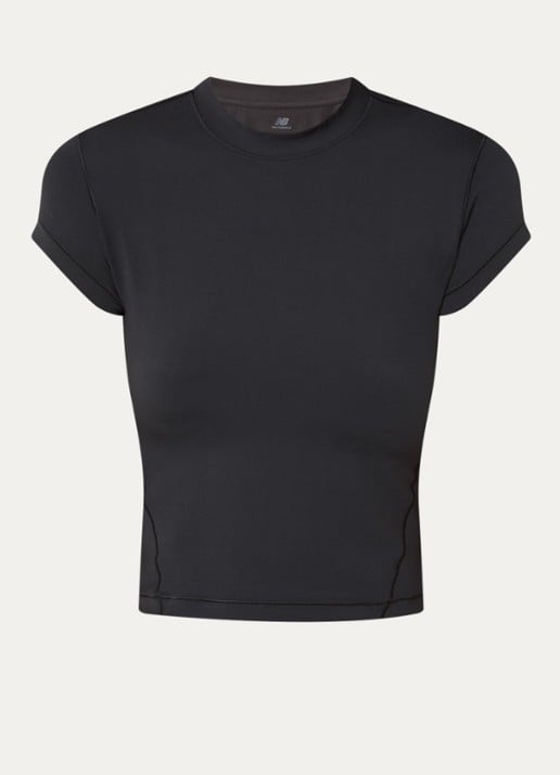 New Balance Cropped trainings T-shirt met ronde hals - voorkant zwart
