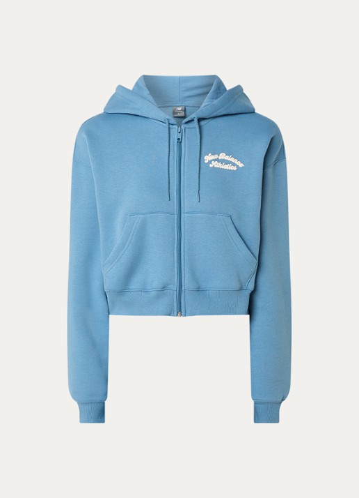 New Balance Heritage cropped sweatvest met logoprint - voorkant 2 blauwgrijs
