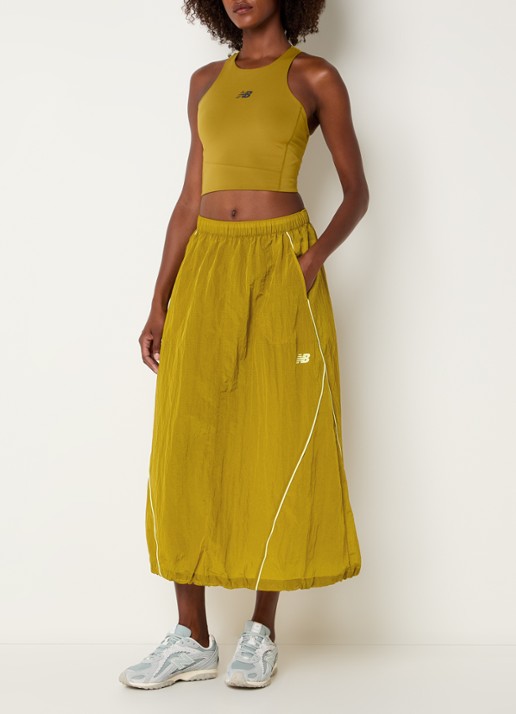 New Balance High waist maxi rok met logo en steekzakken - voorkant 4 okergeel