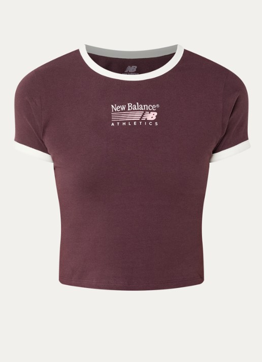 New Balance Ringer T-shirt met logoborduring - voorkant 2 beige