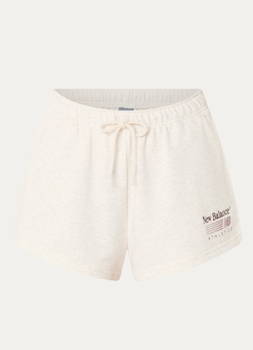 New Balance Trackside high waist straight fit korte joggingbroek met logo - voorkant grijs
