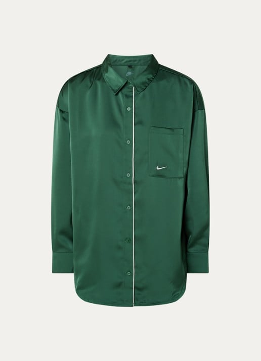 Nike Blouse van satijn met borstzak en logo - voorkant 3 donkergroen