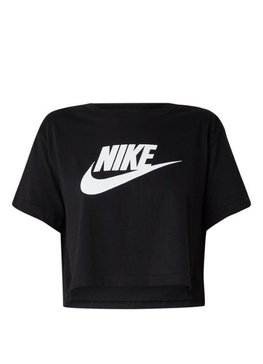 Nike Essential trainings cropped T-shirt met logoprint - voorkant 3 zwart