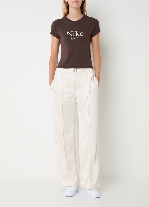 Nike High waist straight fit joggingsbroek van satijn - voorkant 2 ivoor