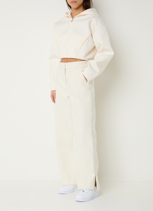 Nike High waist straight fit trackpants met steekzakken en logo - voorkant 2 creme