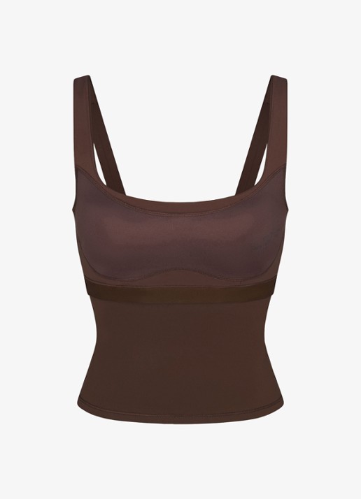 NikeSKIMS Matte trainings crop top met stretch - voorkant lichtbruin