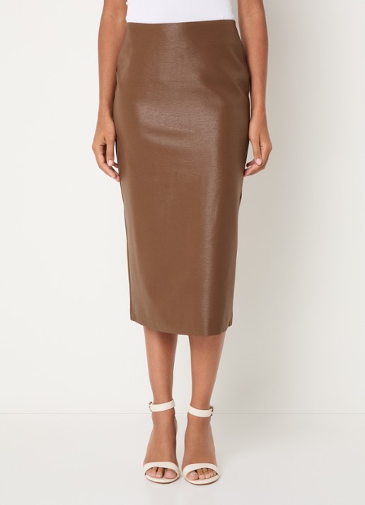 NIKKIE Aelena midi rok van imitatieleer met split