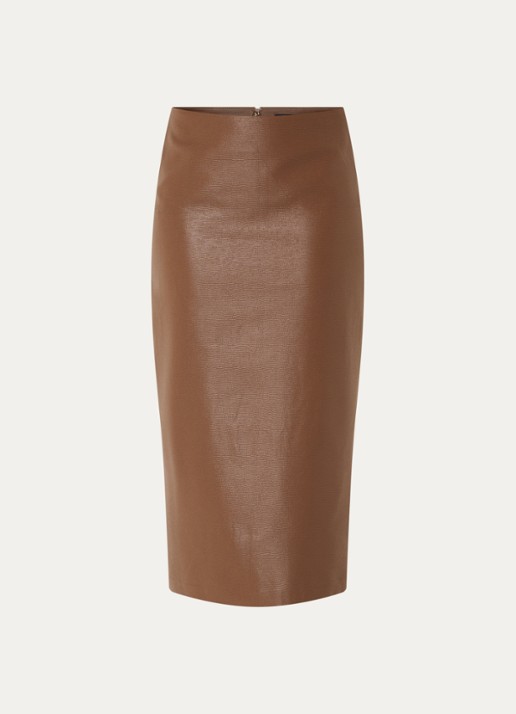 NIKKIE Aelena midi rok van imitatieleer met split - voorkant cognac