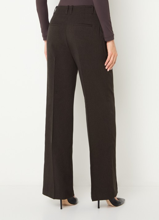 NIKKIE Aisley high waist straight fit pantalon met persplooi - achterkant 2 chocoladebruin