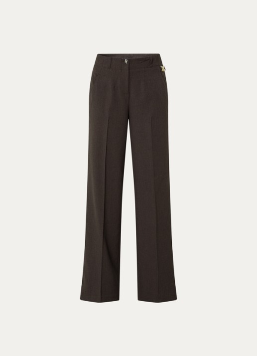 NIKKIE Aisley high waist straight fit pantalon met persplooi - voorkant 3 chocoladebruin