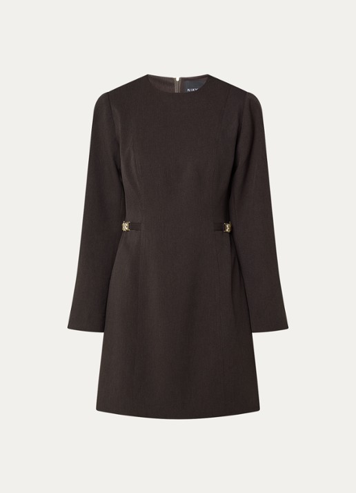 NIKKIE Aisley mini jurk met siernaad - voorkant 2 chocoladebruin