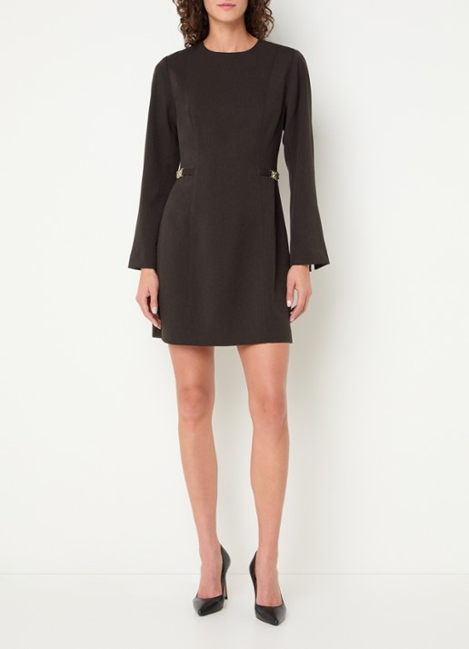 NIKKIE Aisley mini jurk met siernaad - voorkant 3 chocoladebruin