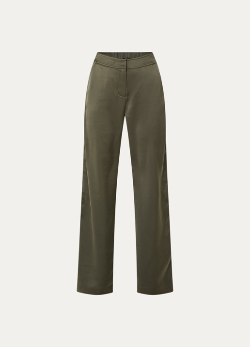 NIKKIE Aivy high waist loose fit pantalon van satijn - voorkant bronsgroen