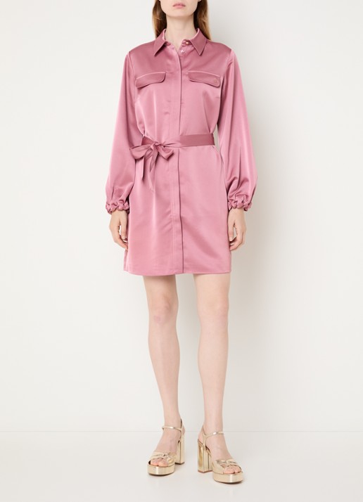 NIKKIE Aivy midi blousejurk van satijn - voorkant 4 oudroze
