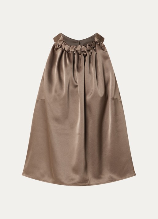 NIKKIE Aivy mouwloze haltertop van satijn - voorkant 2 khaki