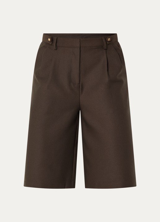 NIKKIE Alani high waist straight fit korte broek met steekzakken - voorkant bronsgroen