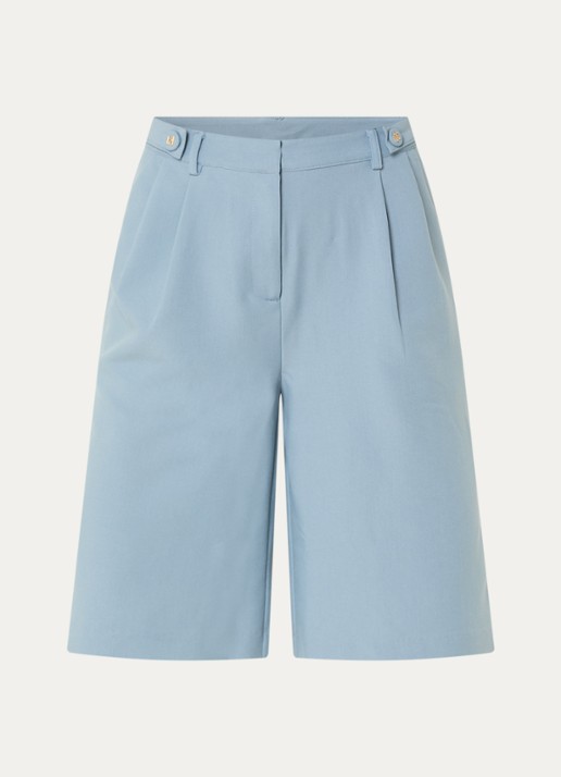 NIKKIE Alani high waist straight fit korte broek met steekzakken - voorkant blauwgrijs