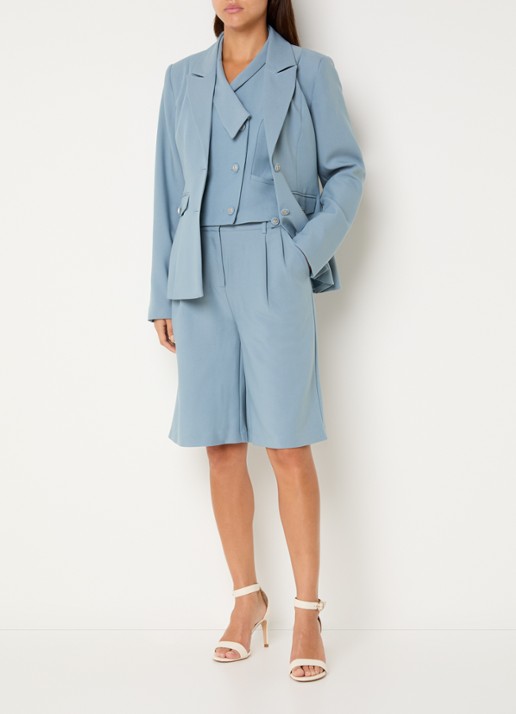 NIKKIE Alani high waist straight fit korte broek met steekzakken - voorkant 2 blauwgrijs