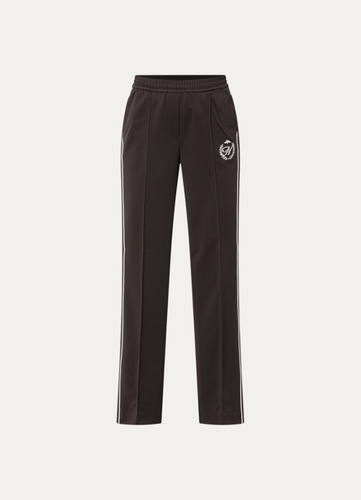 NIKKIE Alara high waist straight fit trackpants met logoborduring - voorkant 3 chocoladebruin