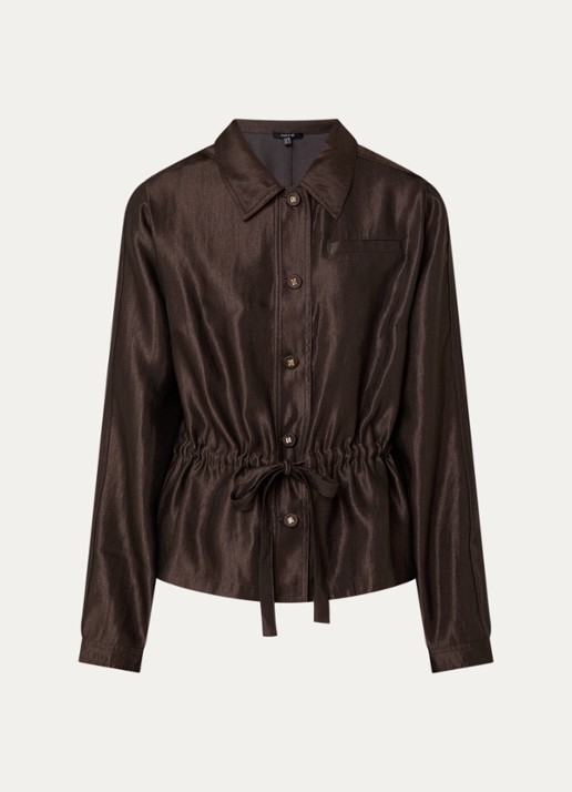NIKKIE Alira blouse met metallic finish - voorkant 3 chocoladebruin