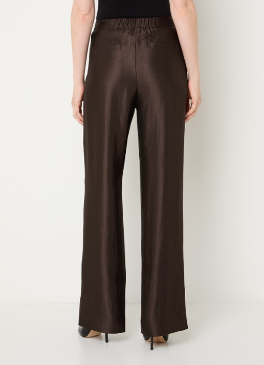 NIKKIE Alira high waist loose fit broek met steekzakken en metallic finish - achterkant donkerbruin