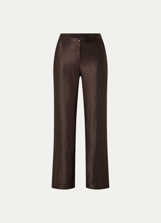 NIKKIE Alira high waist loose fit broek met steekzakken en metallic finish - voorkant 3 donkerbruin