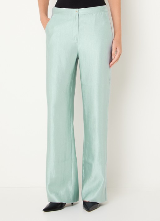 NIKKIE Alira high waist loose fit broek met steekzakken en metallic finish