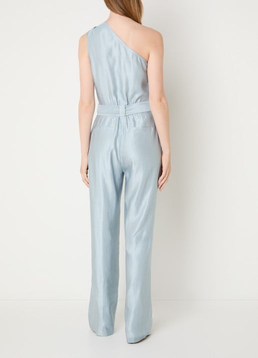 NIKKIE Alira loose fit jumpsuit met asymmetrische hals - achterkant 3 lichtblauw