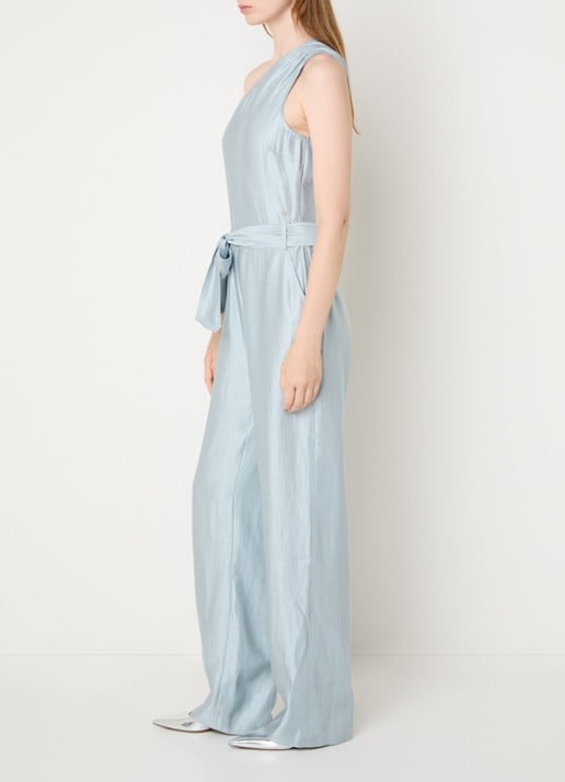 NIKKIE Alira loose fit jumpsuit met asymmetrische hals - voorkant 2 lichtblauw