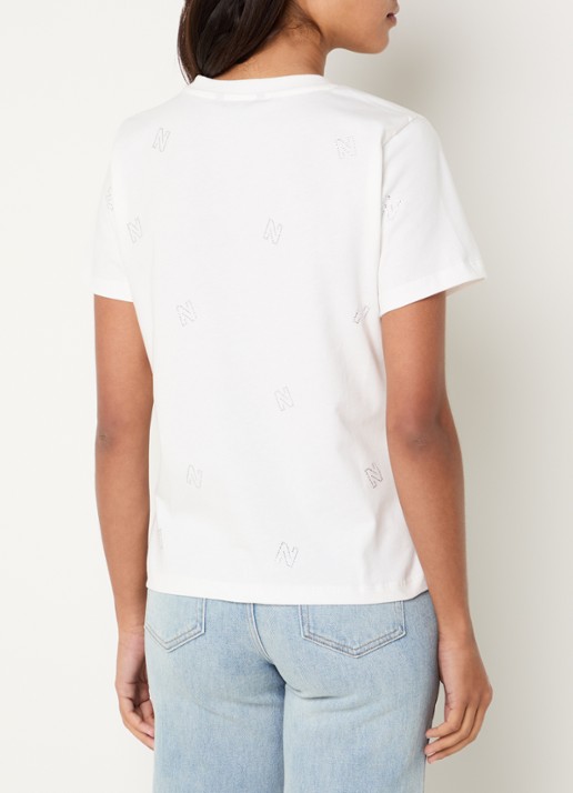 NIKKIE Allover N T-shirt met logoprint en strass - achterkant 4 wit
